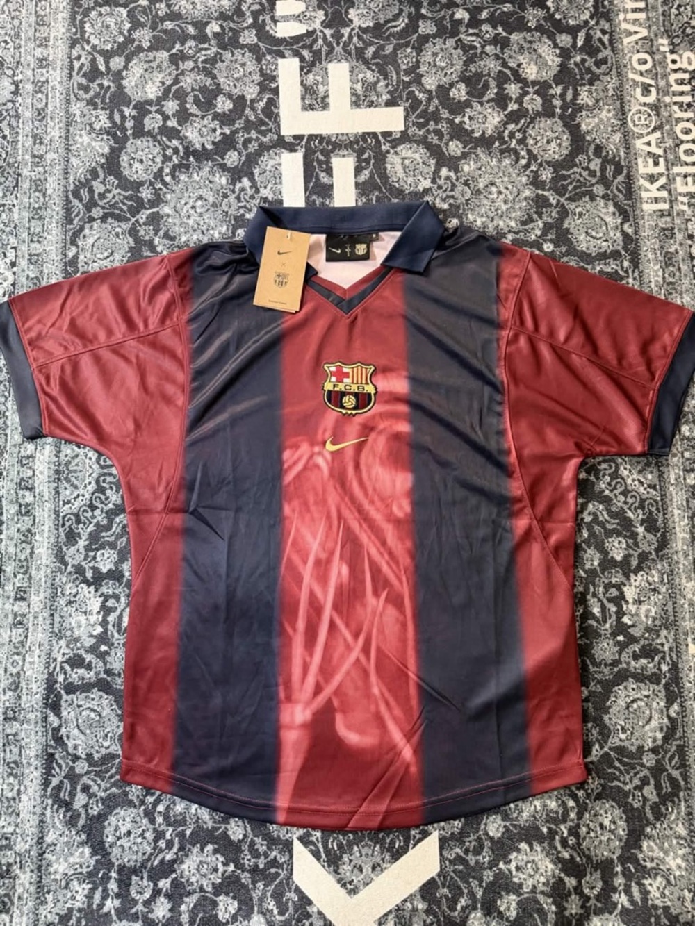 Nike FC Barcelona x Travis Scott Cactus Jack Red & Navy Striped Soccer Jersey